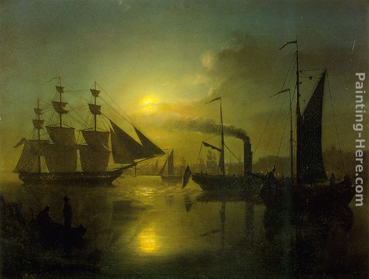 The Moonlit Harbour painting - Petrus Van Schendel The Moonlit Harbour art painting